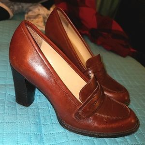 Rust leather chunky heel Penny loafer